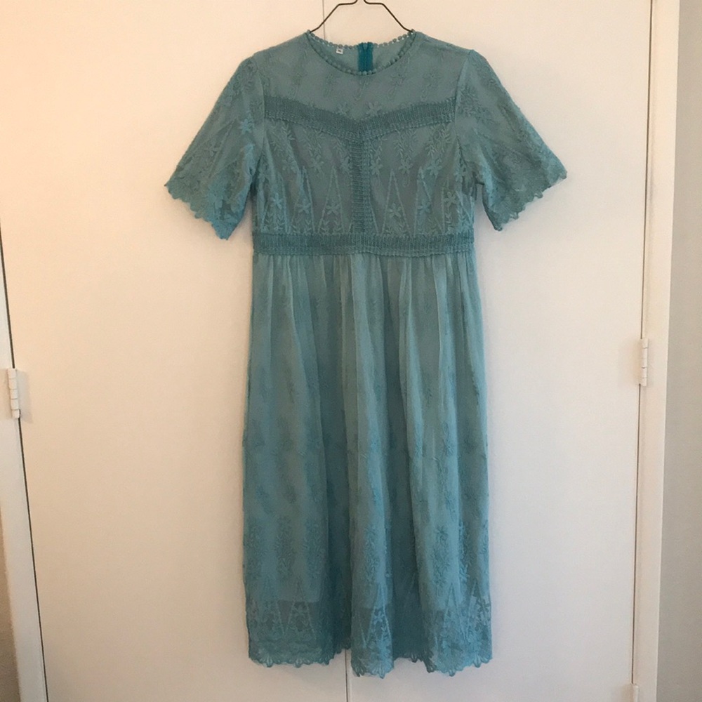 Lace Midi Dress in light teal blue